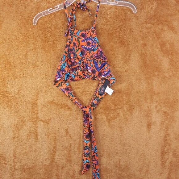 BEACH RIOT Womens Swimwear XS Orange Floral Halter Bikini Top VICTORIA - Picture 4 of 8